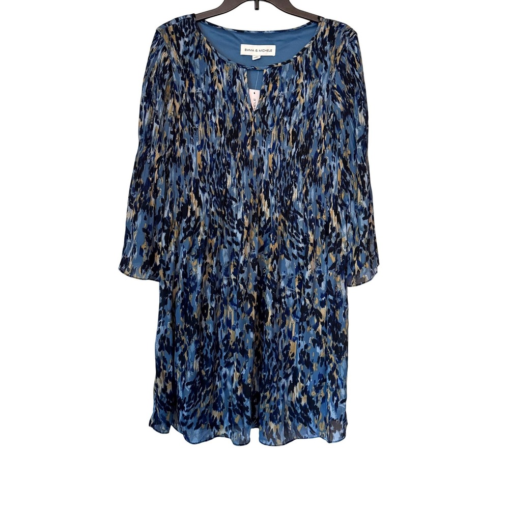 Emma & Michele Women Shift 3/4 Sleeeve Smocked Abstract Dress Size M